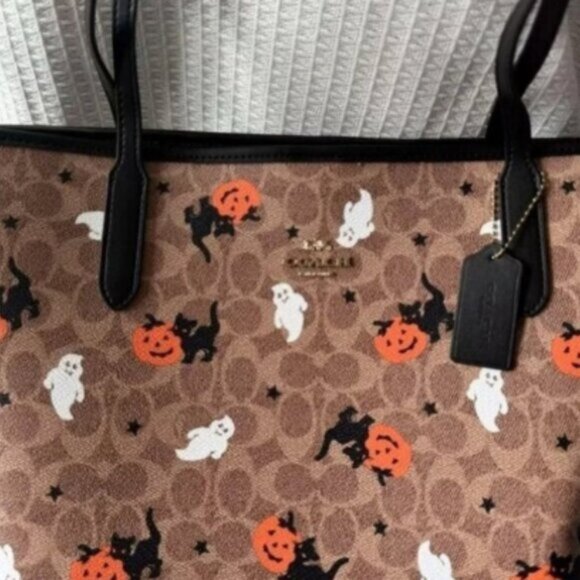 Coach Brown Halloween Tote with Black Handles - Picture 3 of 8